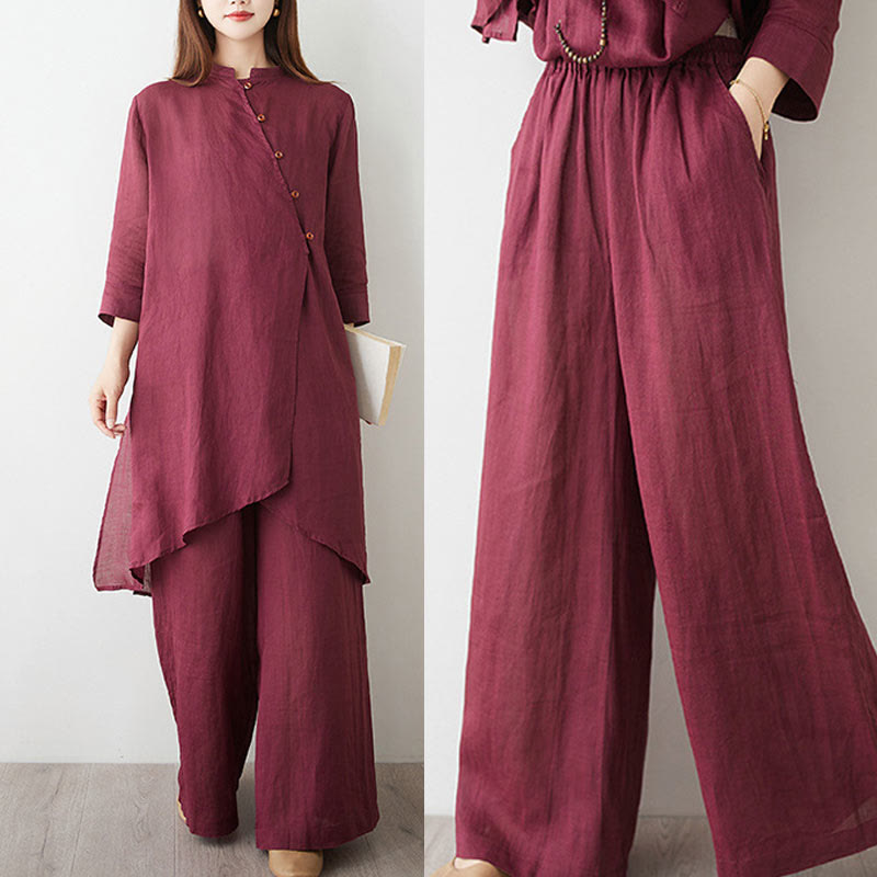 Buddha Stonesカジュアル 2点セット 無地 七分袖 斜め襟 シャツ トップス スカート ポケット付き 瞑想 禅 太極拳服 レディース セット - image 17