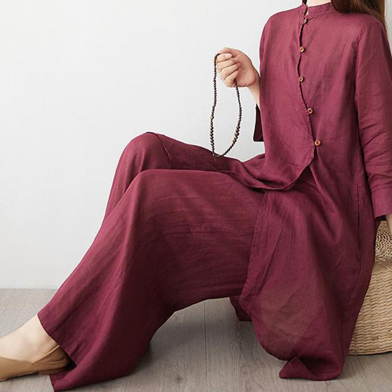 Buddha Stonesカジュアル 2点セット 無地 七分袖 斜め襟 シャツ トップス スカート ポケット付き 瞑想 禅 太極拳服 レディース セット - image 7