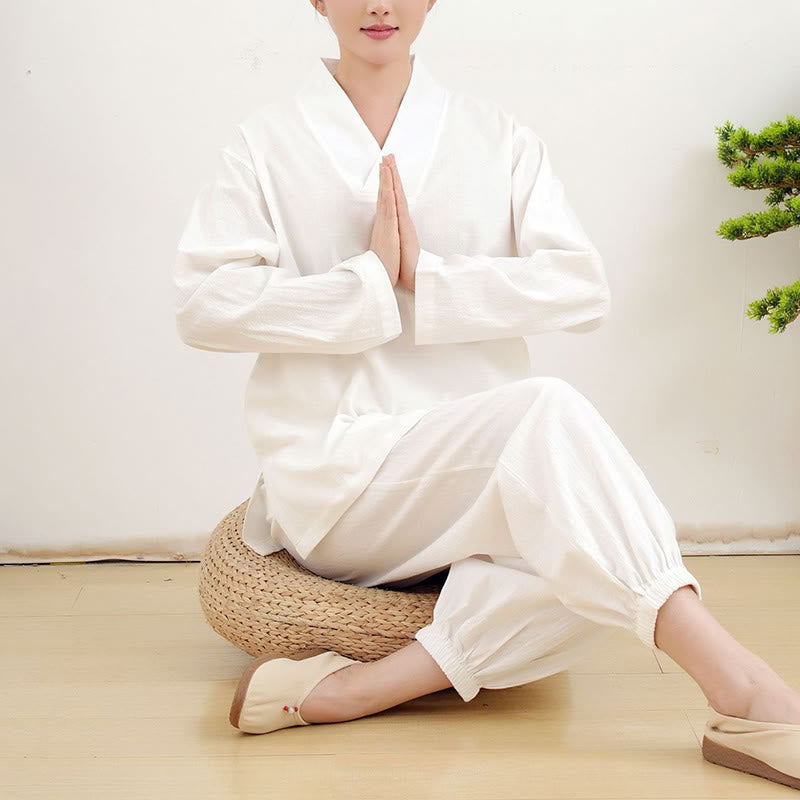 Buddha Stonesカジュアル 2点セット 無地 長袖 しわ加工デザイン シャツ トップス スカート ポケット付き 瞑想 禅 太極拳服 レディース セット