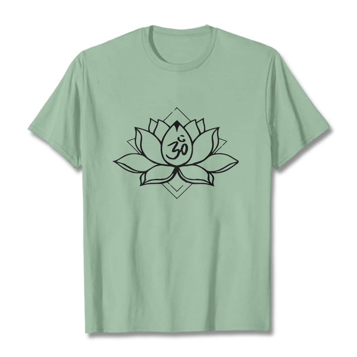Buddha Stonesと蓮の花、オームサンスクリット柄コットンTシャツ - ペールグリーン - 2XL - image 15