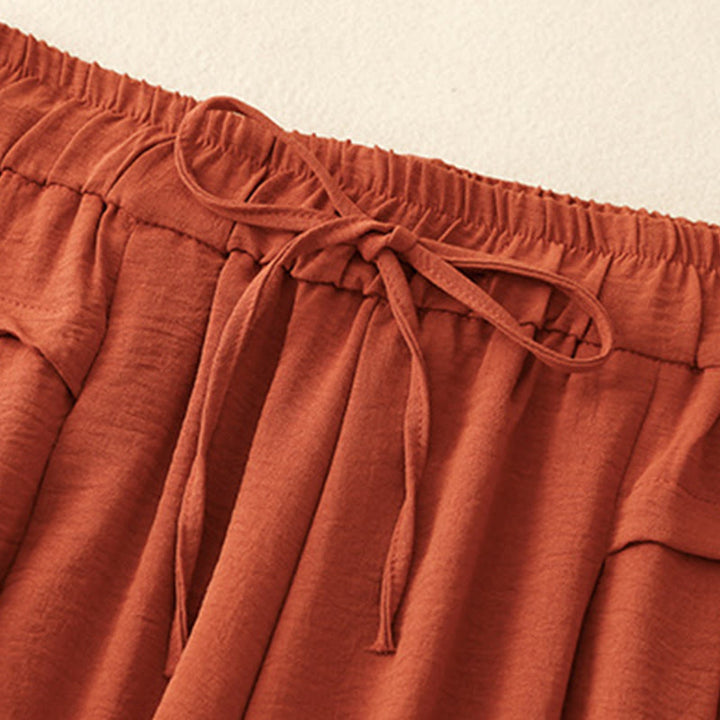 Buddha Stonesカジュアル エスニック シンプル ドローストリングデザイン レディース ワイドレッグ クロップドパンツ ポケット付き - image 14