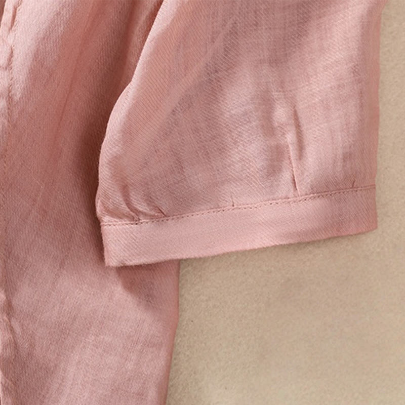 Buddha Stonesカジュアル デイリー 無地 ボタン フリルデザイン スタンドカラー レディース コットン リネン 七分袖 シャツ カーディガン - image 28