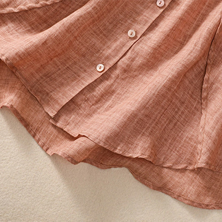 Buddha Stonesカジュアル デイリー 無地 ボタン フリルデザイン スタンドカラー レディース コットン リネン 七分袖 シャツ カーディガン - image 20