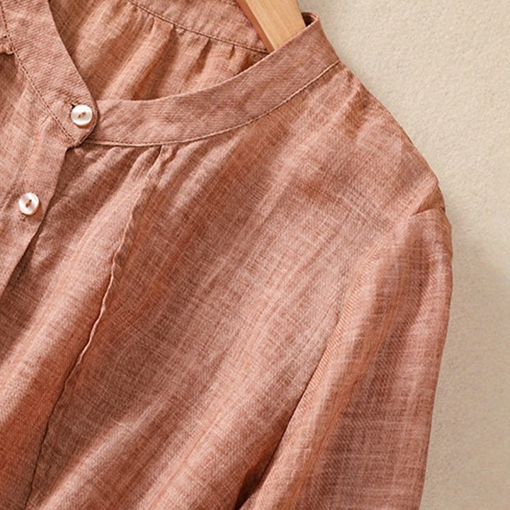 Buddha Stonesカジュアル デイリー 無地 ボタン フリルデザイン スタンドカラー レディース コットン リネン 七分袖 シャツ カーディガン - image 19