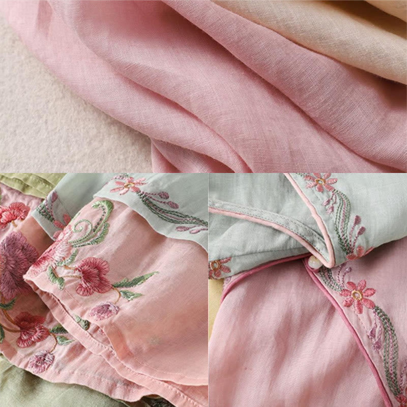 Buddha Stones春のレトロ刺繍ボタンデザイン七分袖レディースコットンシャツ - image 10