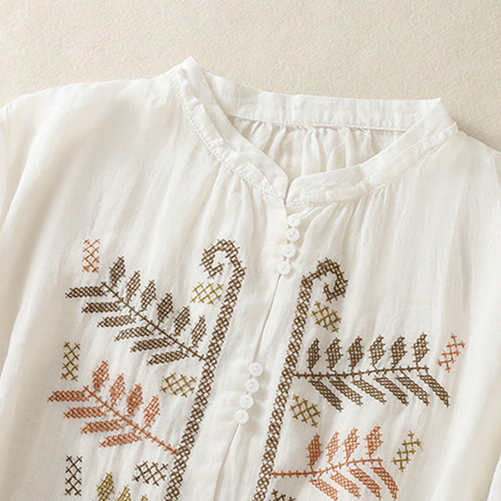 Buddha Stonesカジュアル アーティスティック 刺繍 葉っぱ柄 レディース コットンリネン 七分袖 シャツ カーディガン - image 15