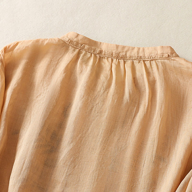 Buddha Stonesカジュアル アーティスティック 刺繍 葉っぱ柄 レディース コットンリネン 七分袖 シャツ カーディガン - image 3