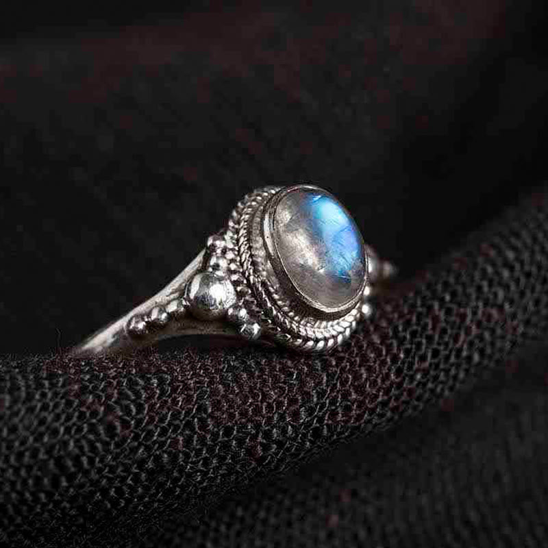 Buddha Stones925スターリングシルバー 天然ムーンストーン ポジティブリング