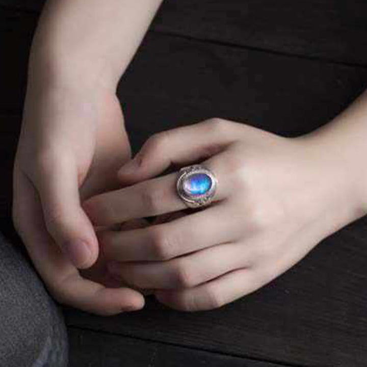 Buddha Stones 925スターリングシルバー ハンドメイド 天然ムーンストーン ヒーリング 調節可能リング