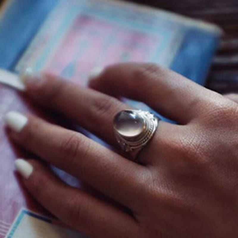 Buddha Stones 925スターリングシルバー ハンドメイド 天然ローズクォーツ 愛のエネルギー 調節可能リング