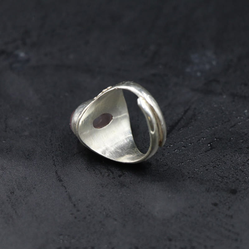 Buddha Stones 925スターリングシルバー ハンドメイド 天然ローズクォーツ 愛のエネルギー 調節可能リング