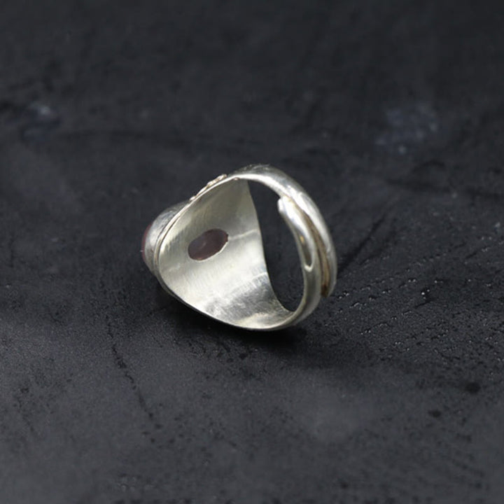 Buddha Stones 925スターリングシルバー ハンドメイド 天然ローズクォーツ 愛のエネルギー 調節可能リング