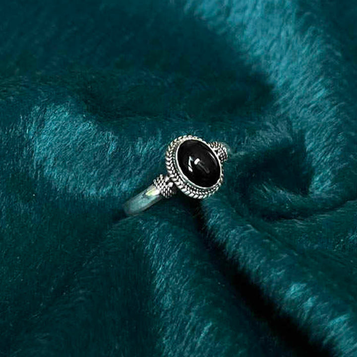 Buddha Stones 925スターリングシルバー ハンドメイド ブラックオニキス幸運繁栄調節可能リング