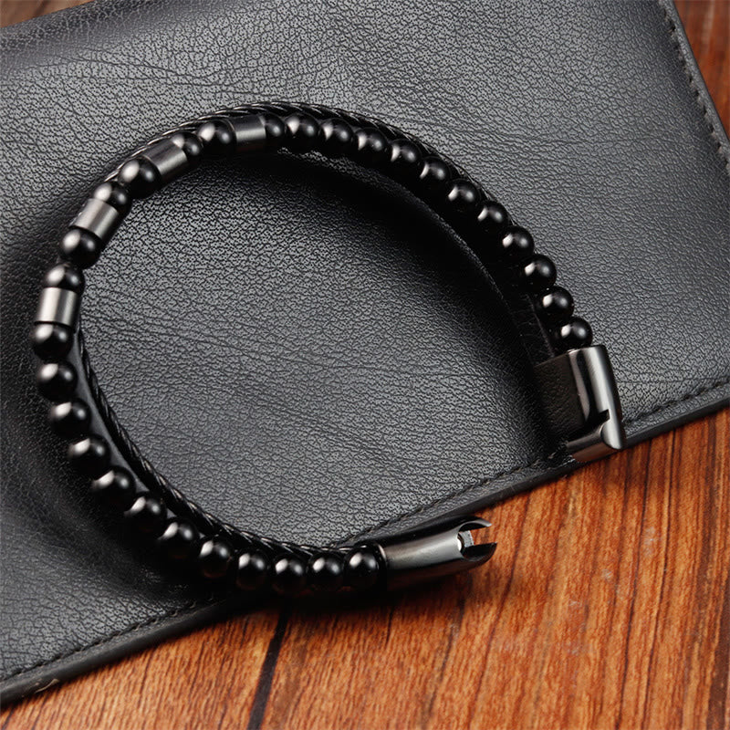 Buddha Stonesフロストストーン多層レザーチタンスチールバランスバックルブレスレット