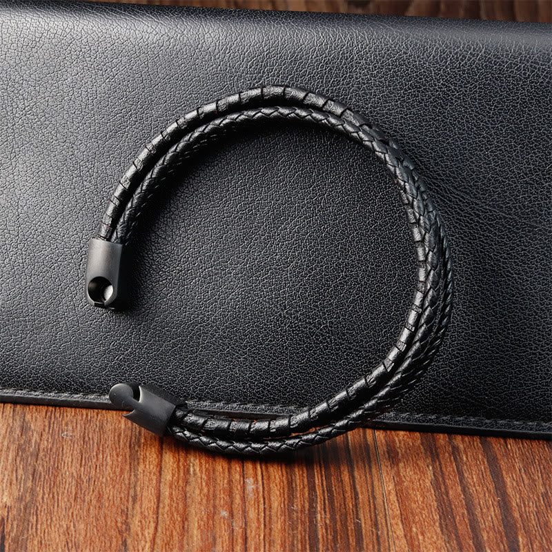 Buddha Stonesシンプルな編み込み模様 チタン鋼強化 多層レザーバックルブレスレット