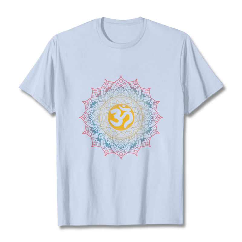 Buddha StonesカラーグラデーションマンダラOM柄Tシャツ - ライトシアン - 2XL - image 19