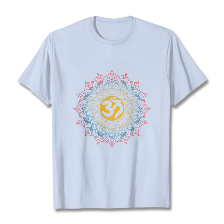 Buddha StonesカラーグラデーションマンダラOM柄Tシャツ - ライトシアン - 2XL - image 19