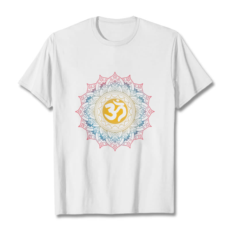 Buddha StonesカラーグラデーションマンダラOM柄Tシャツ - 白 - 2XL - image 6