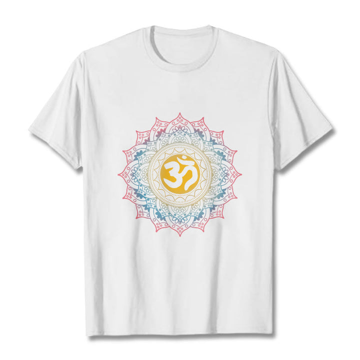 Buddha StonesカラーグラデーションマンダラOM柄Tシャツ - 白 - 2XL - image 6