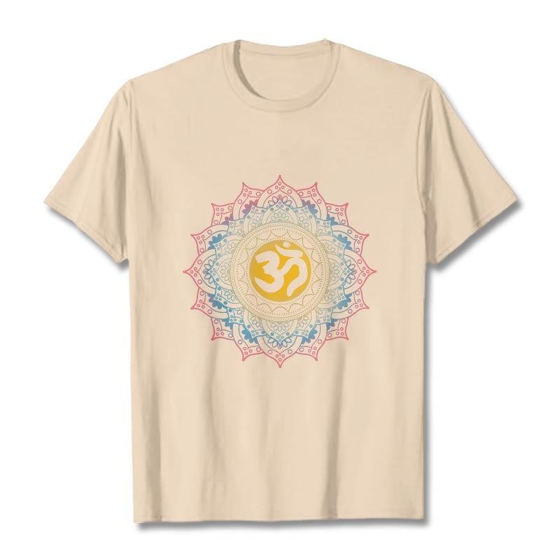 Buddha StonesカラーグラデーションマンダラOM柄Tシャツ - ビスク - 2XL - image 9
