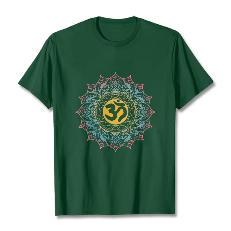 Buddha StonesカラーグラデーションマンダラOM柄Tシャツ - フォレストグリーン - 2XL - image 11