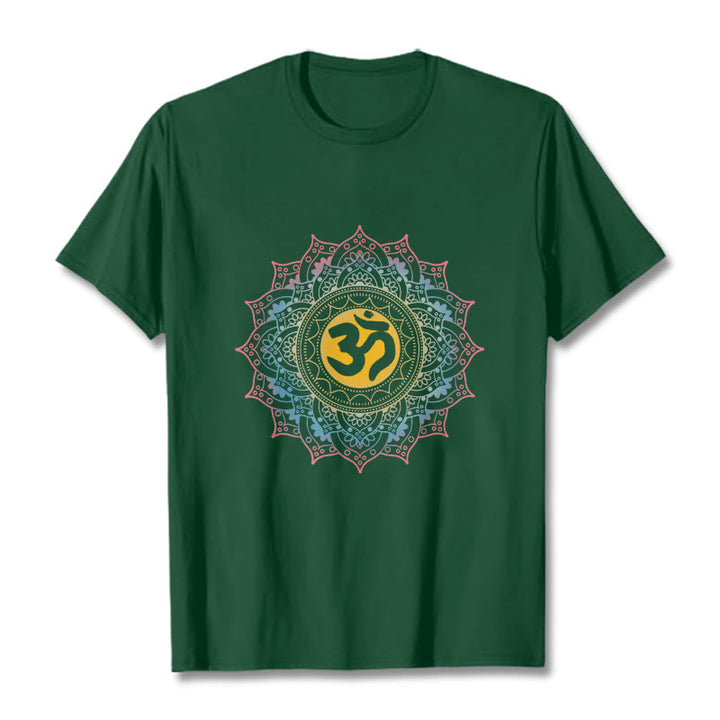 Buddha StonesカラーグラデーションマンダラOM柄Tシャツ - フォレストグリーン - 2XL - image 11