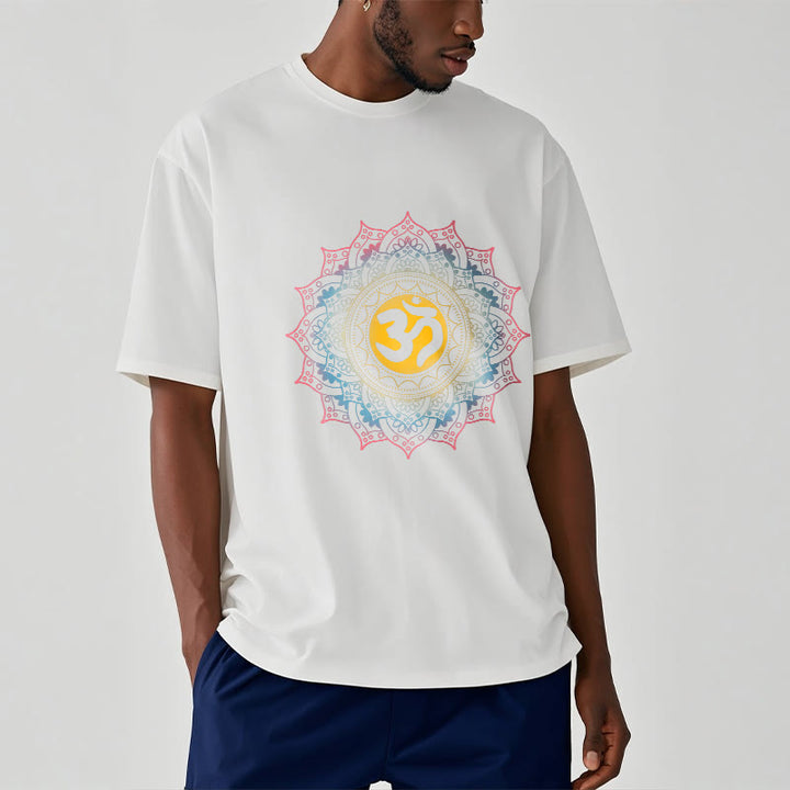 Buddha StonesカラーグラデーションマンダラOM柄Tシャツ - image 7