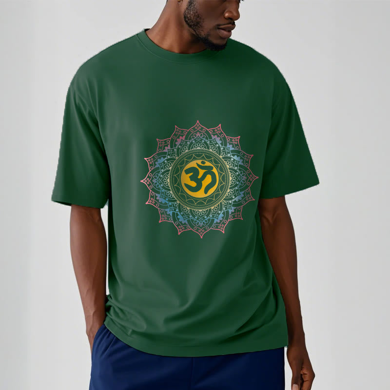 Buddha StonesカラーグラデーションマンダラOM柄Tシャツ - image 12