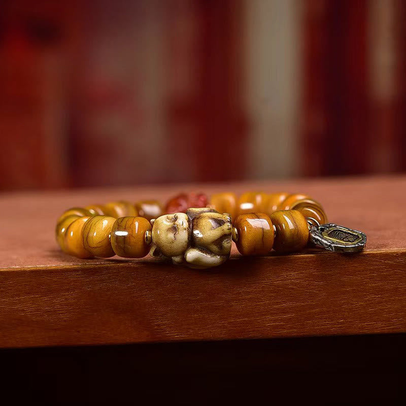 Buddha Stonesヴィンテージ チベット骨ビーズ Dzi ビーズ かわいいキツネ バランスブレスレット