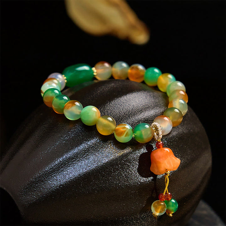Buddha Stones天然 カラフル 孔雀瑪瑙 バタフライ ピースバックル スズラン サポートブレスレット