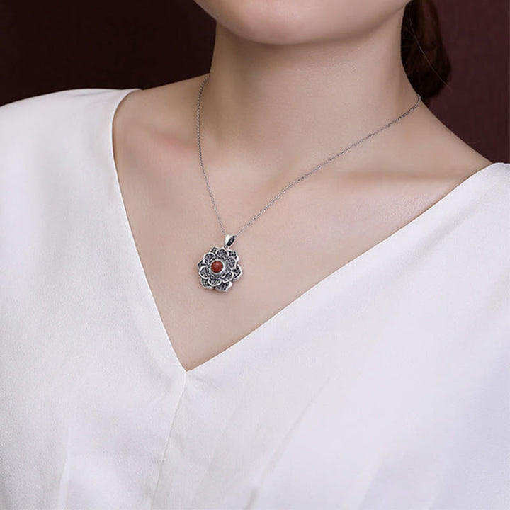 Buddha Stonesチベットオーム・マニ・パドメ・フム蓮の模様 赤瑪瑙 銅製 平和のネックレス ペンダント - image 5