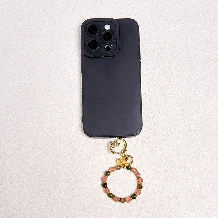 Buddha Stones天然ストロベリークォーツ クリスタルビーズ ポジティブキーチェーン 携帯電話用吊り下げ装飾