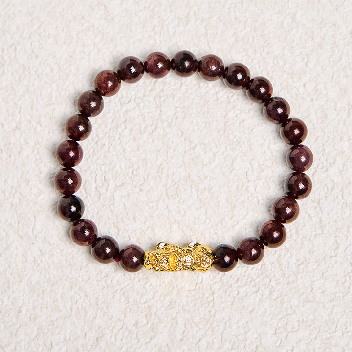貔貅ガーネットビーズ 天然石 ブレスレット 守護 開運 幸運 ヒーリング | Buddha Stones