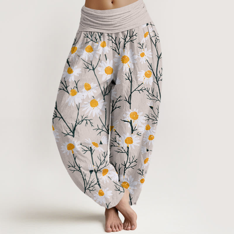 Buddha Stonesホワイトペタルズ デイジー柄 レディース 伸縮性ウエスト ハーレムパンツ - ベージュ - US22、 UK/AU26、 EU54 (6XL) - image 8