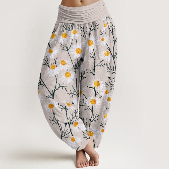 Buddha Stonesホワイトペタルズ デイジー柄 レディース 伸縮性ウエスト ハーレムパンツ - ベージュ - US22、 UK/AU26、 EU54 (6XL) - image 8