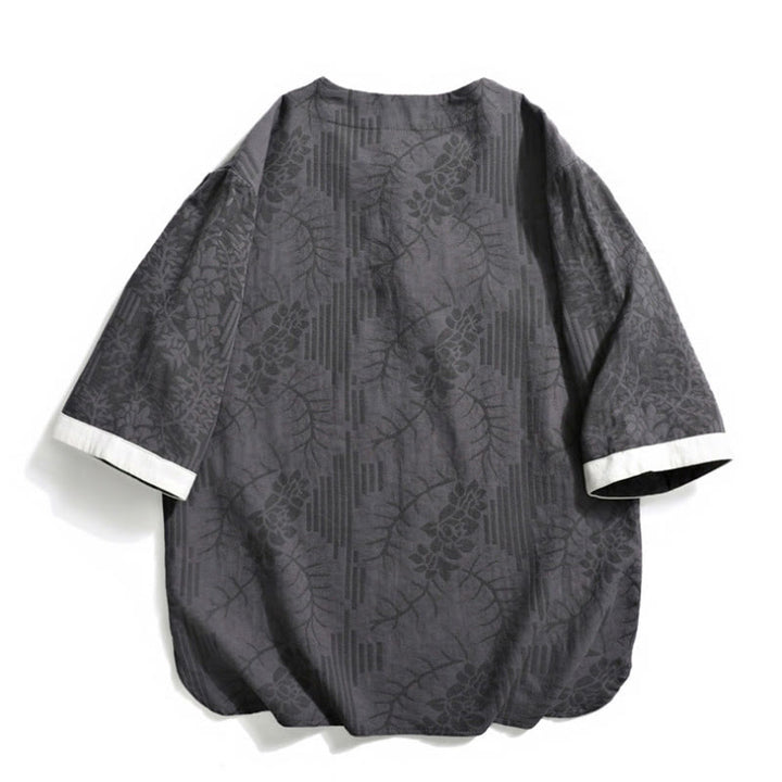 Buddha Stonesカジュアル レトロ ジャカード 中国風 カエルボタンデザイン メンズ クルーネック 半袖 コットンシャツ