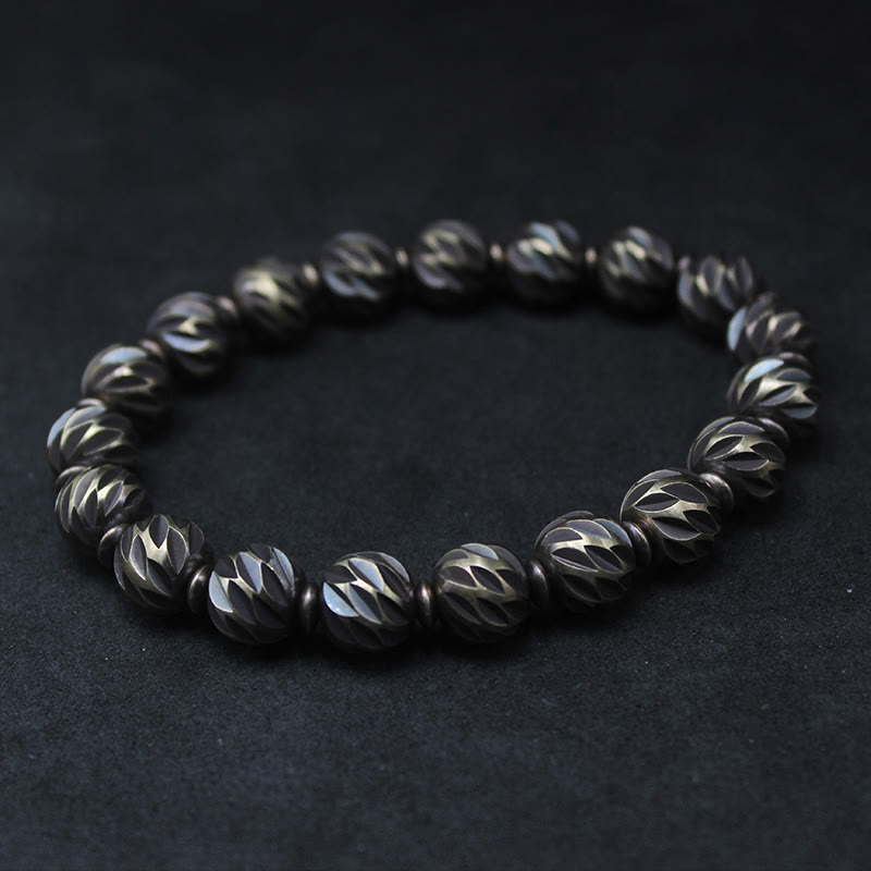 Buddha Stonesヴィンテージ アンティーク調 ナイフ彫刻模様 銅 真鍮ビーズ 富のブレスレット