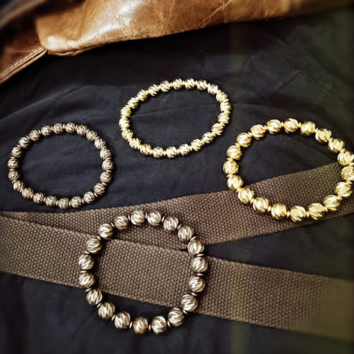 Buddha Stonesヴィンテージ アンティーク調 ナイフ彫刻模様 銅 真鍮ビーズ 富のブレスレット