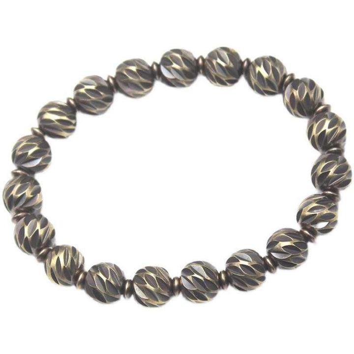 Buddha Stonesヴィンテージ アンティーク調 ナイフ彫刻模様 銅 真鍮ビーズ 富のブレスレット