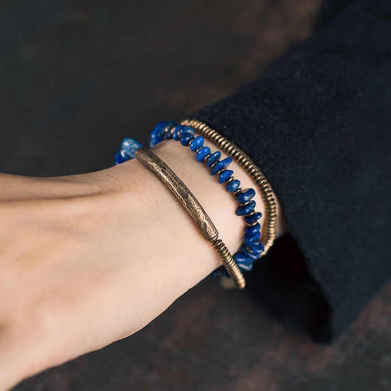 Buddha Stones不規則形状 トリプルラップ ラズライト バランスブレスレット