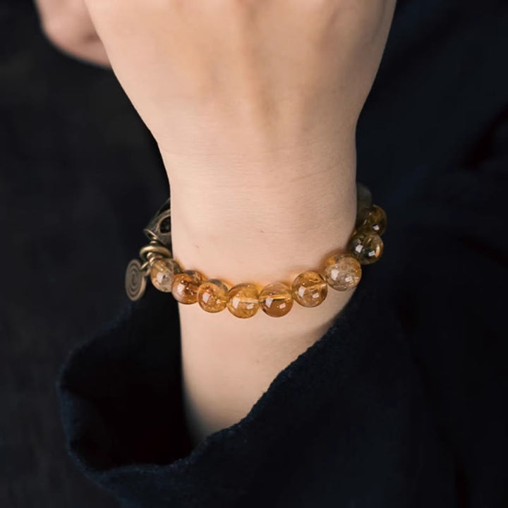 Buddha Stonesデイリーレトロ 10mm シトリンビーズ プロテクションブレスレット
