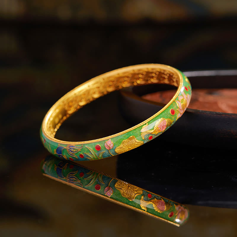 Buddha Stones 999スターリングシルバー 鯉 蓮 中空デザイン開運財運ブレスレットバングル 2.28インチ (58mm)