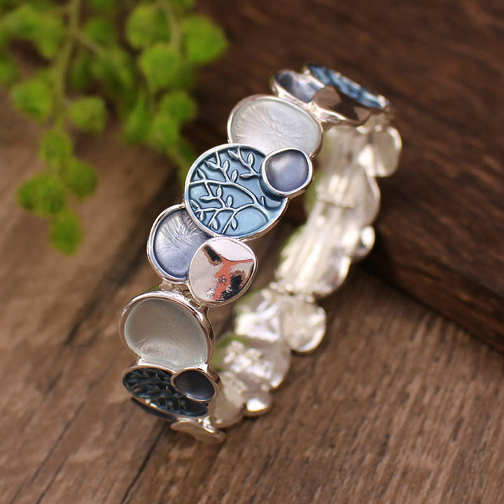 Buddha Stones生命の樹 ラウンドパターン ユニティ合金 弾性ブレスレット バングル