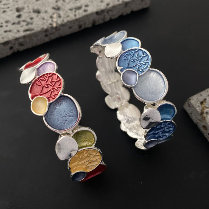 Buddha Stones生命の樹 ラウンドパターン ユニティ合金 弾性ブレスレット バングル