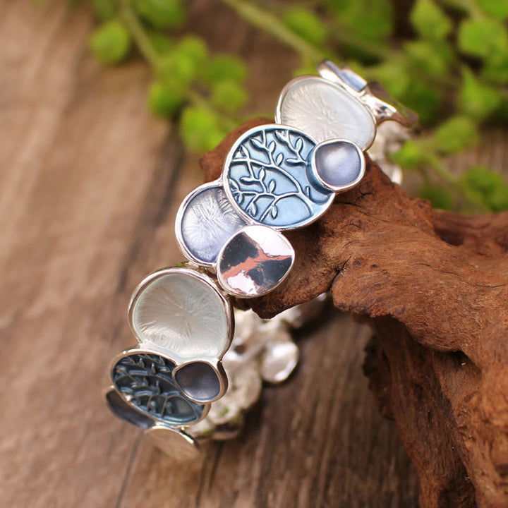 Buddha Stones生命の樹 ラウンドパターン ユニティ合金 弾性ブレスレット バングル