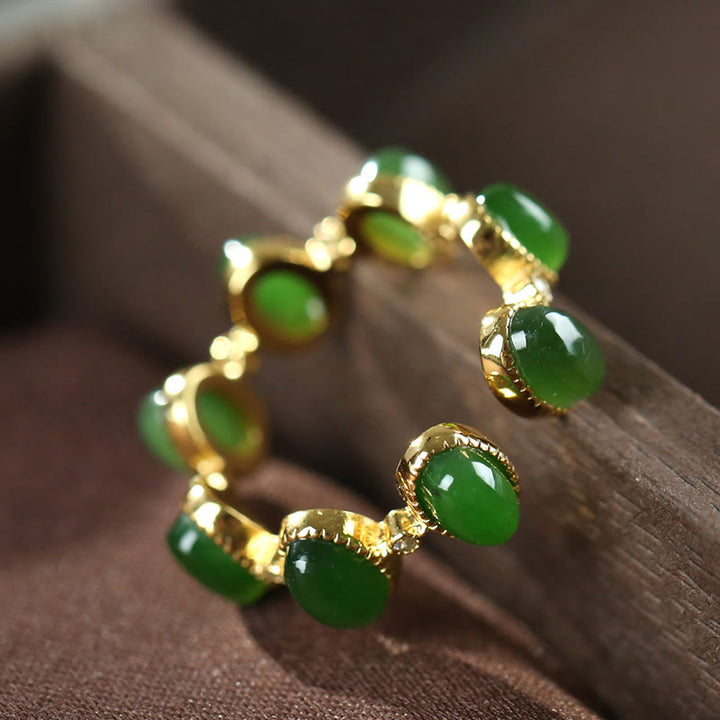 Buddha Stones925 スターリングシルバー 和田シアン翡翠ビーズ ヒーリング 調節可能リング