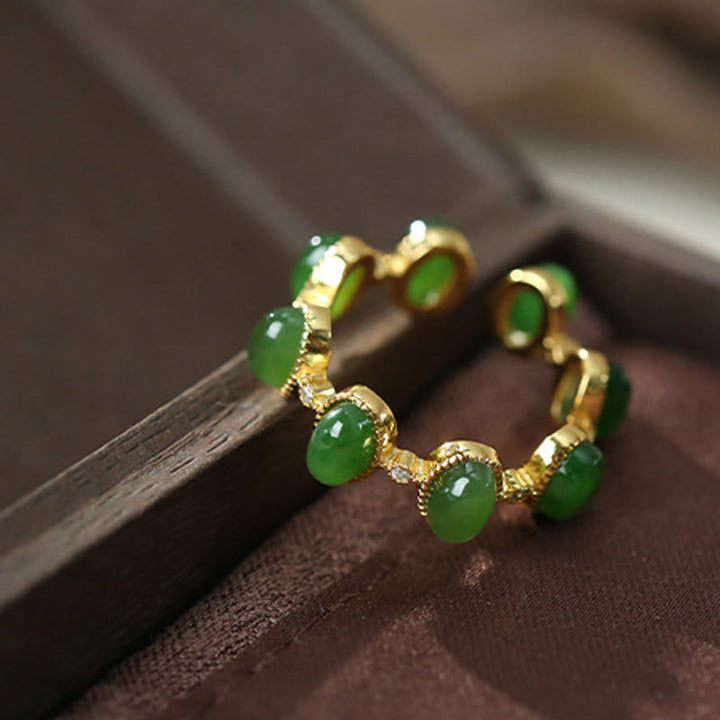 Buddha Stones925 スターリングシルバー 和田シアン翡翠ビーズ ヒーリング 調節可能リング