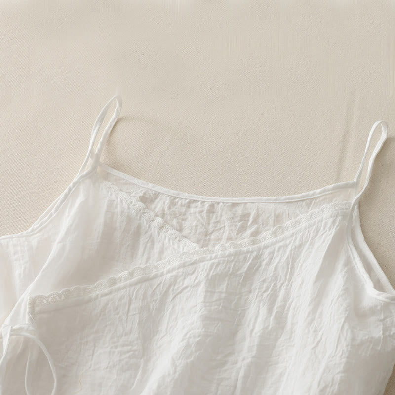 Buddha Stonesヴィンテージ サイドレースアップ スプライシングレース Vネック ノースリーブ レディース ベスト - image 7