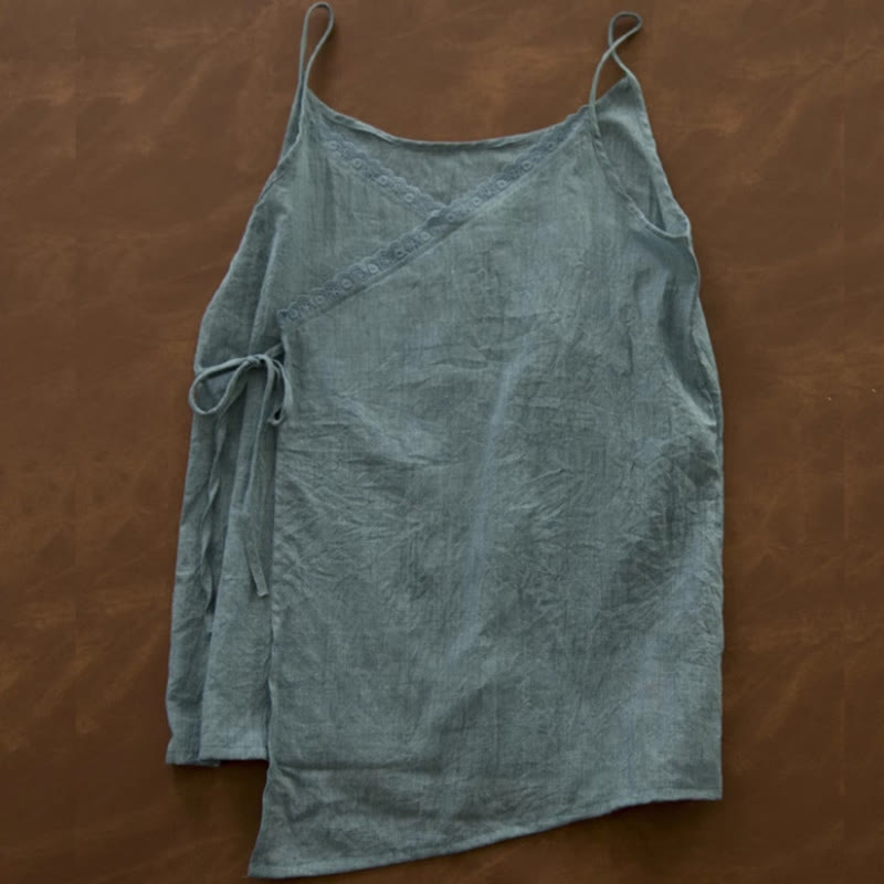 Buddha Stonesヴィンテージ サイドレースアップ スプライシングレース Vネック ノースリーブ レディース ベスト - キャデットブルー - US12、 UK/AU16、 EU44 (2XL) - image 12