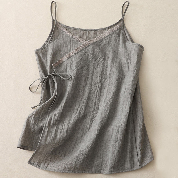 Buddha Stonesヴィンテージ サイドレースアップ スプライシングレース Vネック ノースリーブ レディース ベスト - ダークシーグリーン - US12、 UK/AU16、 EU44 (2XL) - image 9